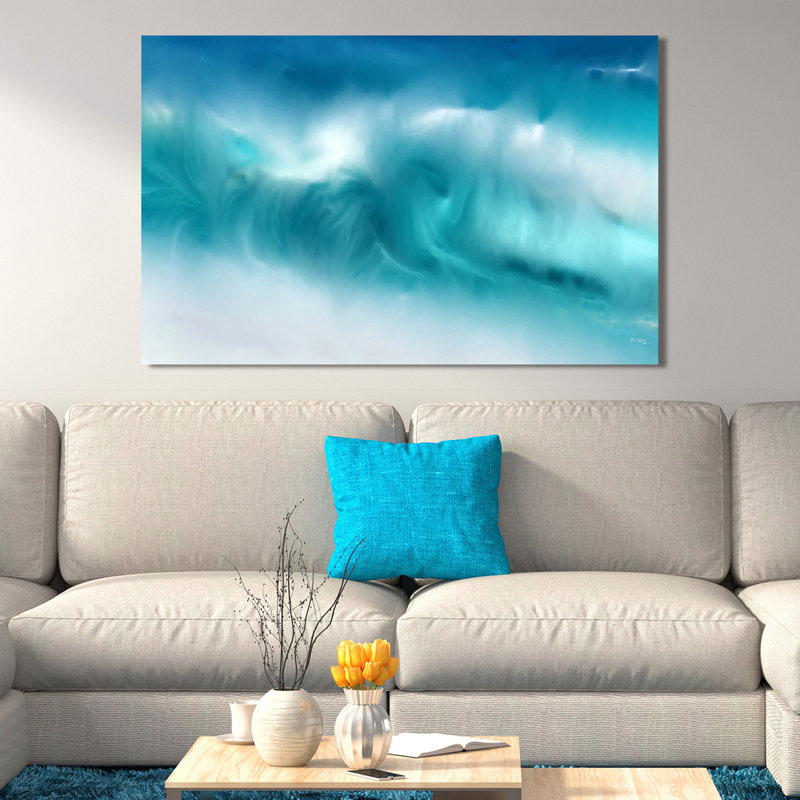 «Blue Ocean Waves on the Beach Panoramic», reproduction d'art sur toile encadrée, Toile tendue, H 28 po x l 48 po x P 1,5 po