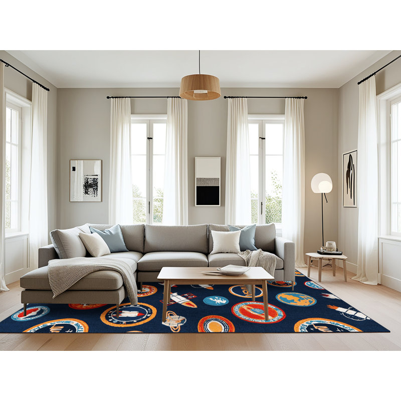 Tapis bleu lavable à la machine, Rectangulaire 8 pi x 12 pi