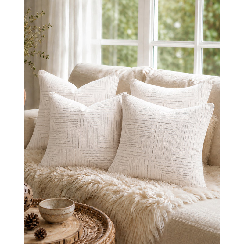 Good Nite Geometric Textured Chenille Throw Pillow Covers, Set of 4, 45×45cm Square Decorative Cushion Pillow Shams with Hidden Zipper