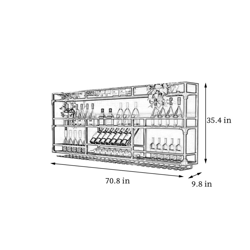 Wall mounted wine rack, Black, 35.4" H x 70.8" W x 9.8" D