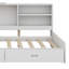 Lit plateforme en bois avec tablettes et 2 tiroirs, tête de lit avec rangement-457452876