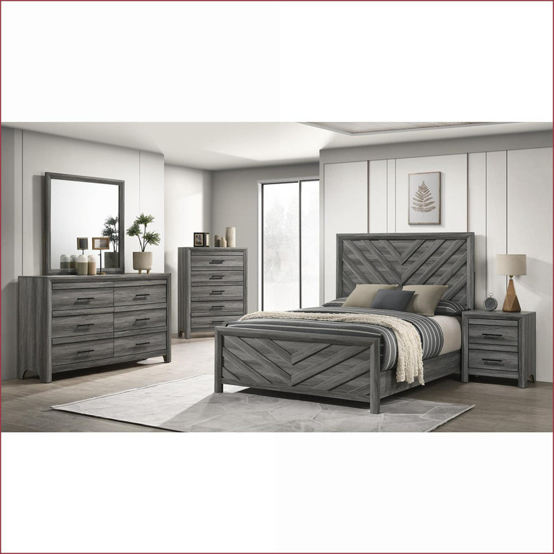 Structure de lit plateforme double en bois pleine grandeur moderne avec tête de lit élégante gris