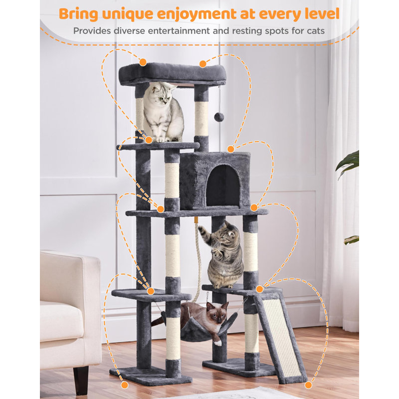 Large Gray Multi-Level Cat Tree with Sisal Scratching Posts