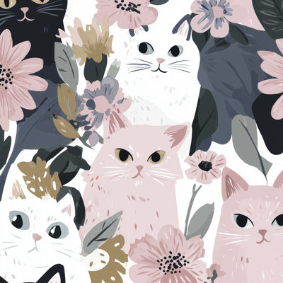 Murale moderne chats et fleurs amovibles