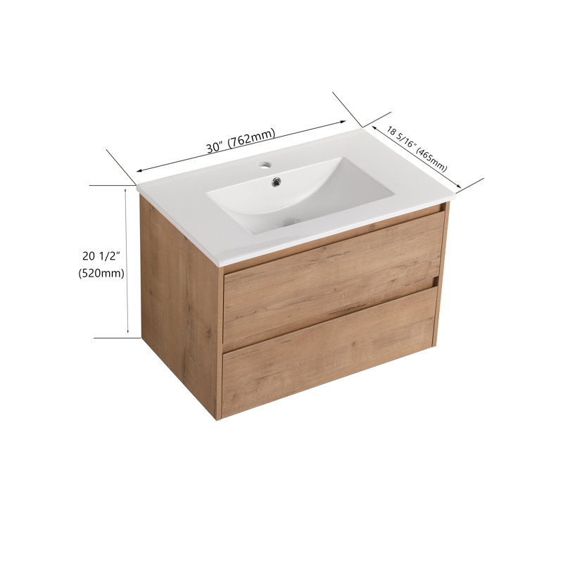 Meuble-lavabo mural simple 29,96 po Ganado avec comptoir en céramique