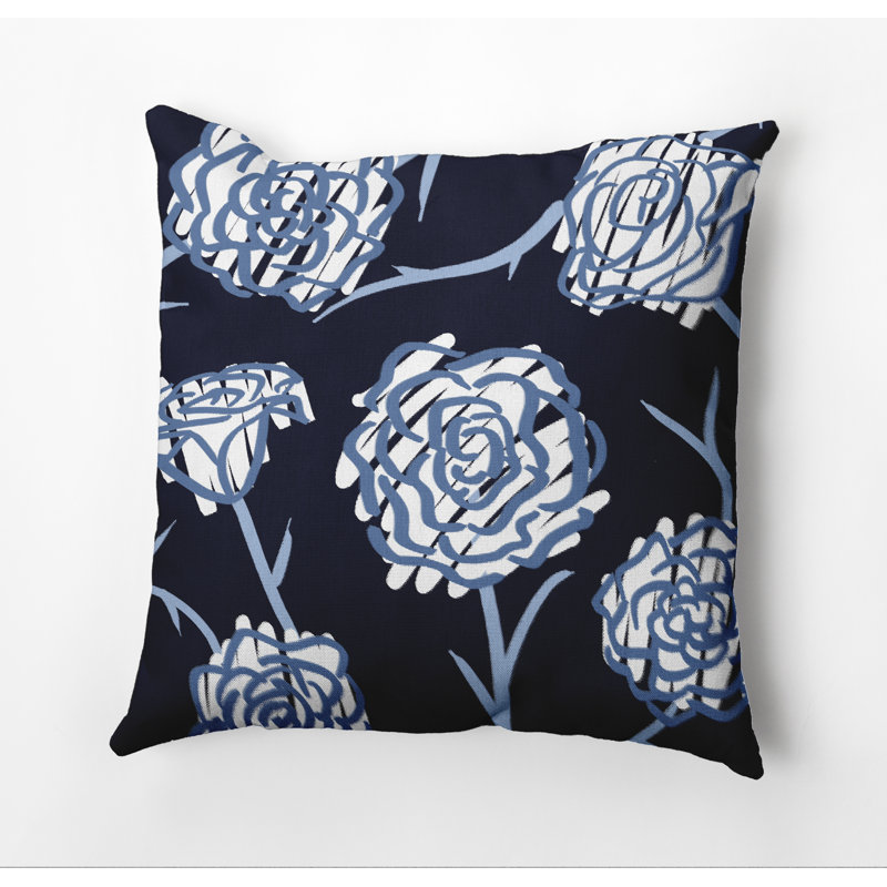 Botanical Blooms Floral Outdoor Reversible Throw Pillow, Navy Blue, 16"x16"