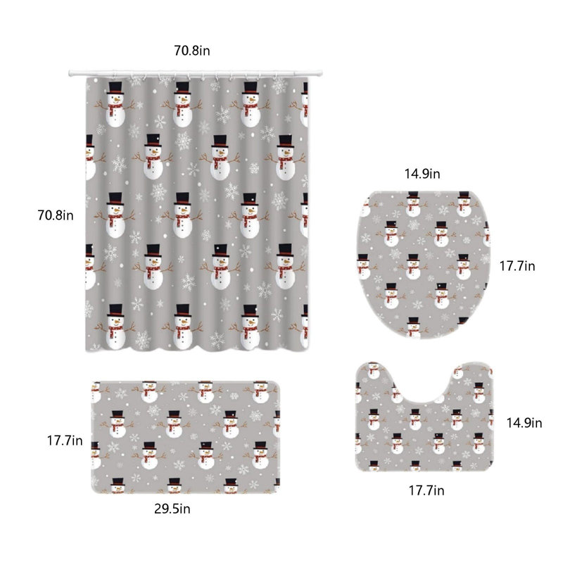 Ensemble de rideau de douche et tapis 4 pièces Snowman