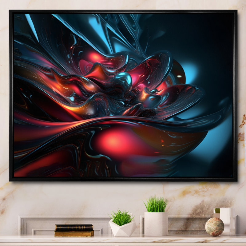 Rouge et bleu infini complexe II - impression, H 12 po x l 20 po x P 1 po, Cadre flottant noir