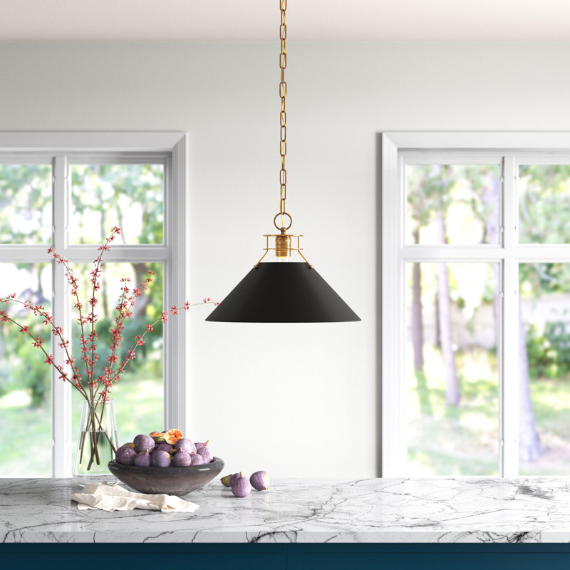 Luminaire suspendu conique à 1 lumière Rodarte, Noir mat / laiton bruni, H 11 po x l 16,5 po x P 16 po