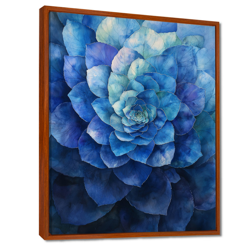 Bleu et vert hortensia Vortex IV - art mural hortensia, H 20 po x l 12 po, Reproduction avec cadre flottant, Brun
