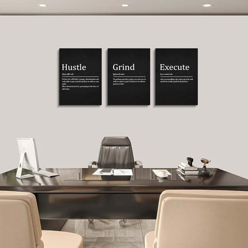 3 Piece Wrapped Canvas Print, Black
