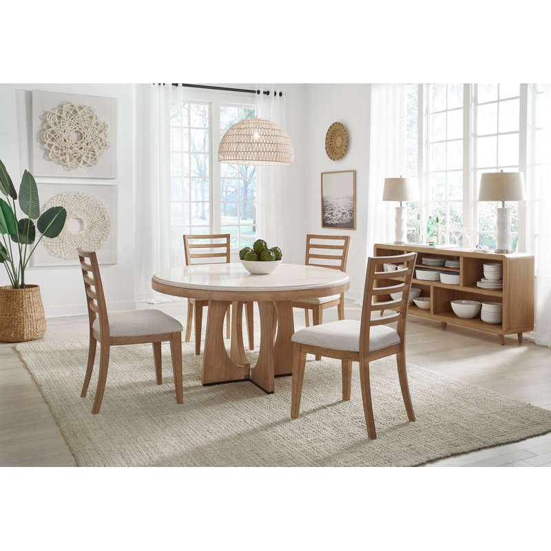 Arelle Round Stone Top Wood Base Dining Table 54"