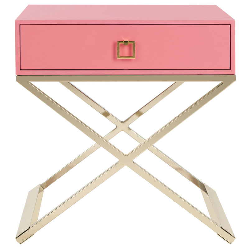 Table de bout à pieds croisés avec rangement, Rose