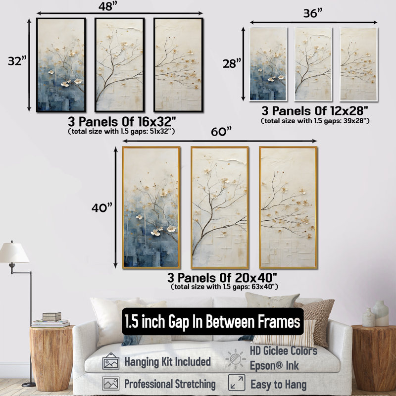 Minimalisme beige et bleu campagne - ensemble de décoration murale campagne, H 40 po x l 60 po x P 1 po