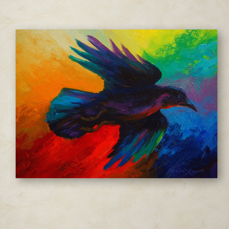 Vibrant Crow Eclectic Canvas Art with Wooden Frame, 24 x 32 Inches