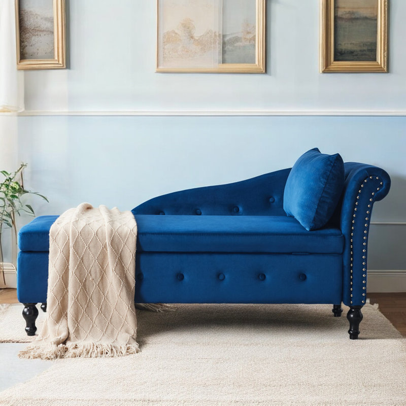 Balla Velvet Chaise Lounge, Blue