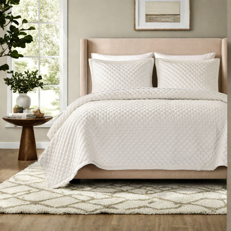 Ensemble de literie en velours de qualité supérieure, couvre-lit matelassé blanc 3 pièces pour lit queen