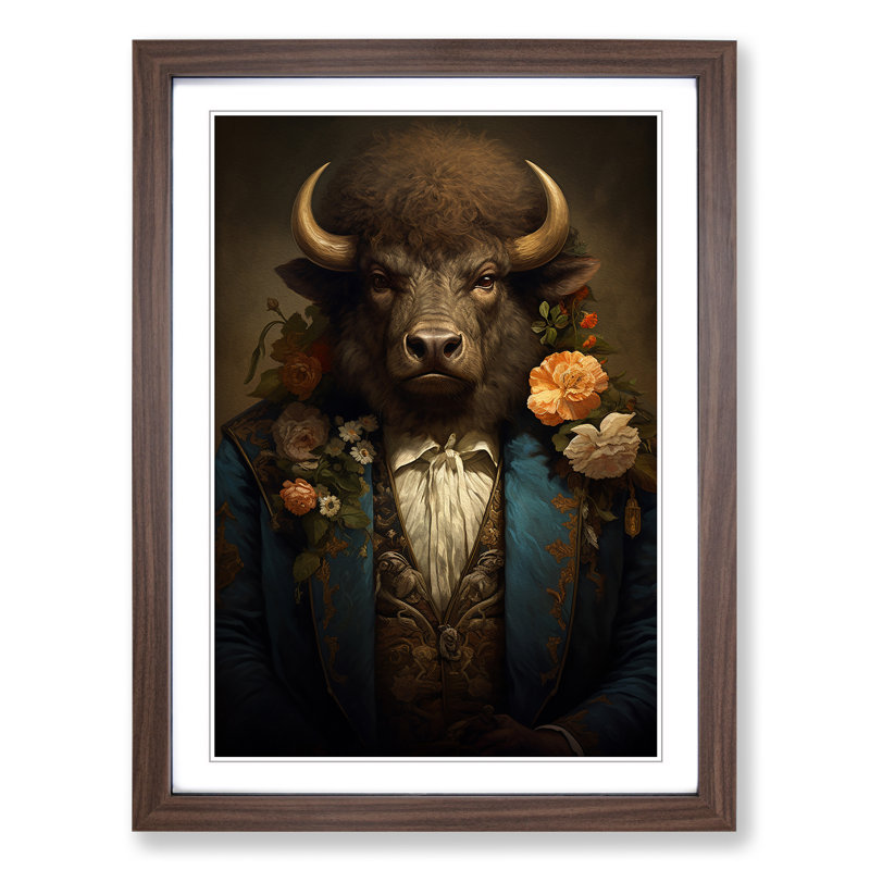 Bison Rococo - Framed Print, 64cm H x 46cm W x 2cm D, Walnut