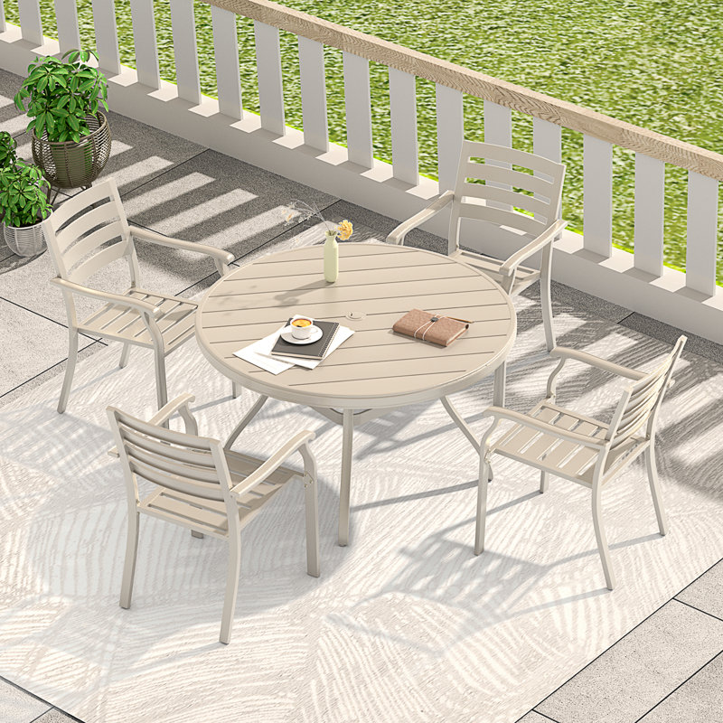 Ensemble repas d'extérieur 5 pièces 5 pièces, 5 pièces: table, 4 chaises, Grès