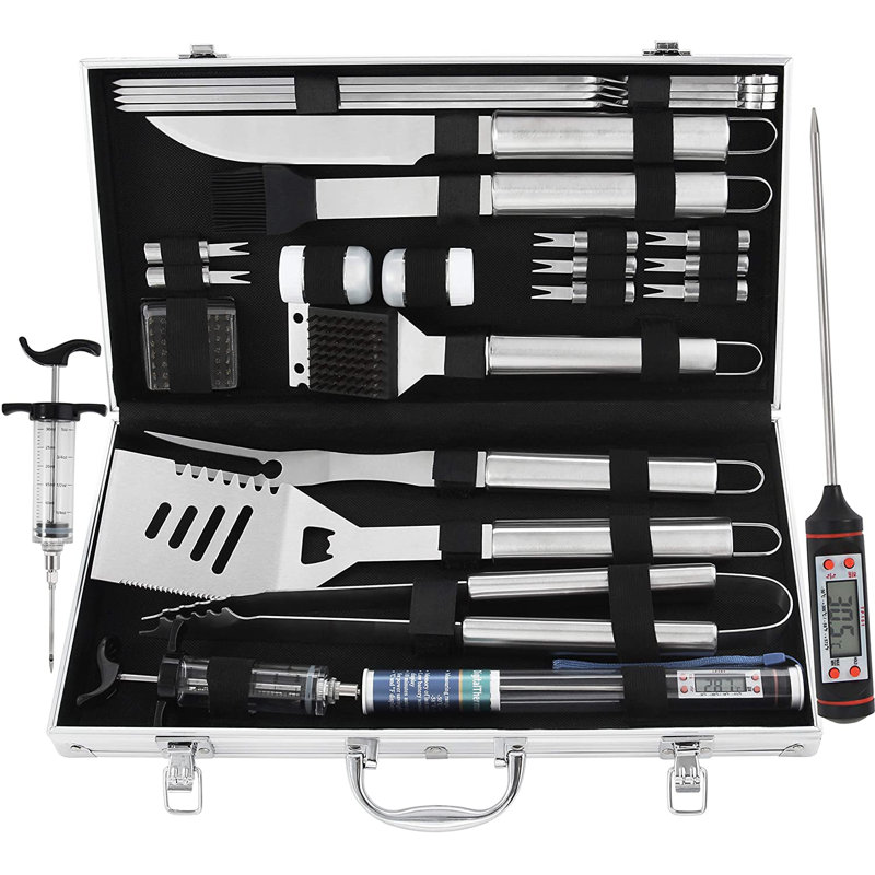 Ensemble 24 pièces d'outils de barbecue, Argent