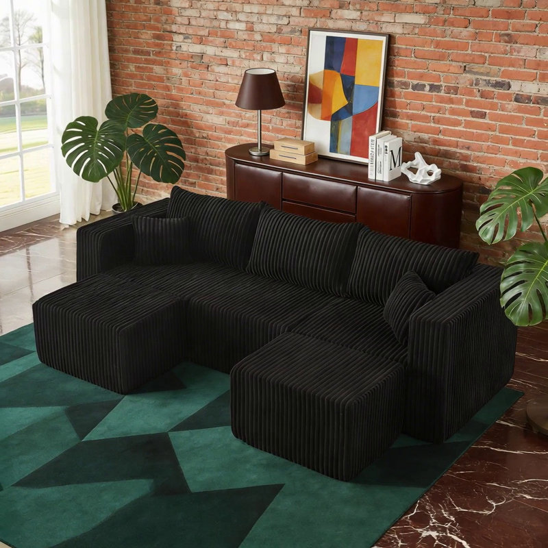 Canapé modulaire compact en velours côtelé modulaire compact avec un style minimaliste moderne, Tissu noir