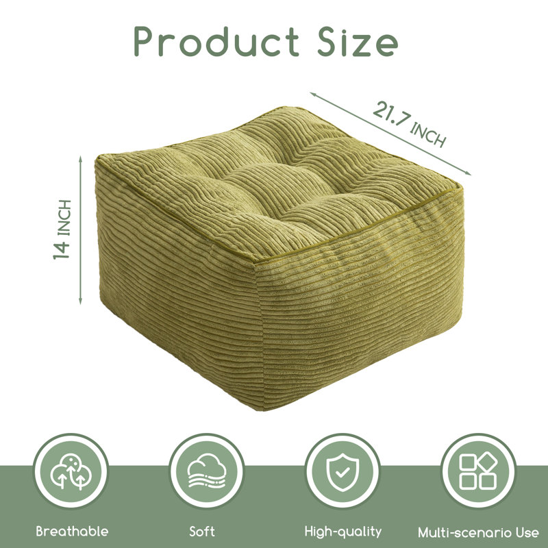 Cube-Shaped Corduroy Pouf Ottoman, Square Large Floor Cushion Seat with Foam Chunk Filling, Foot Stool for Living Room, Bedroom