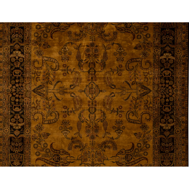 Hand Knotted Wool Oriental Area Rug in Gold And Black
