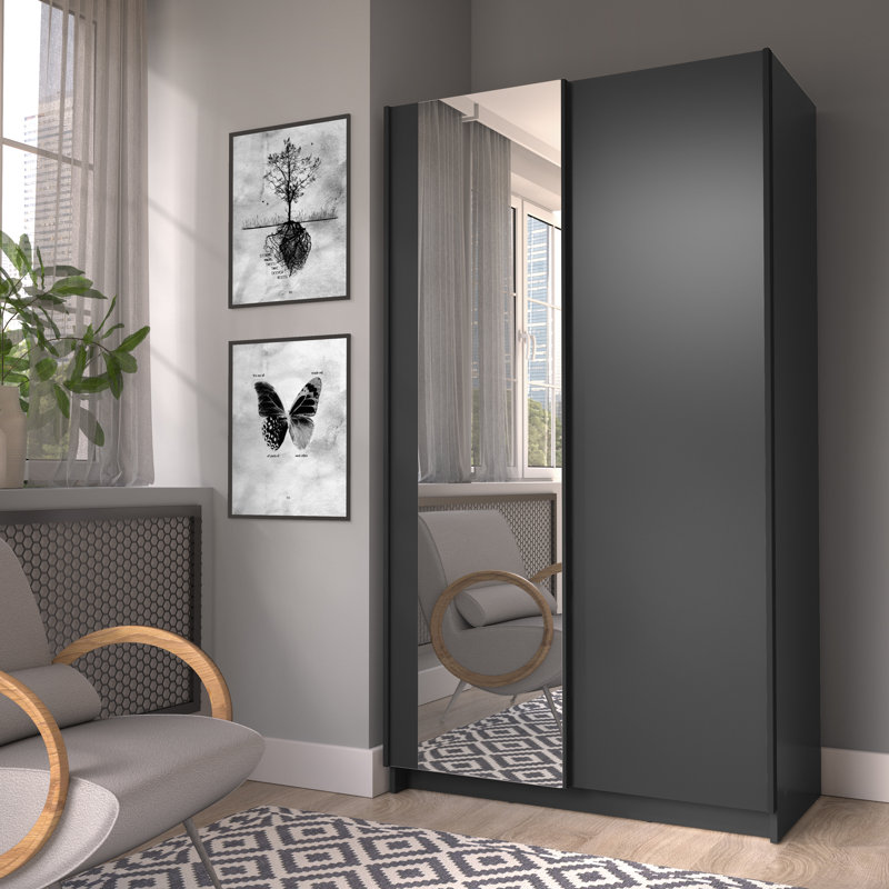 Shonette 2 Door Laminate Wardrobe, Black,  182cm H x 100cm W x 55cm D