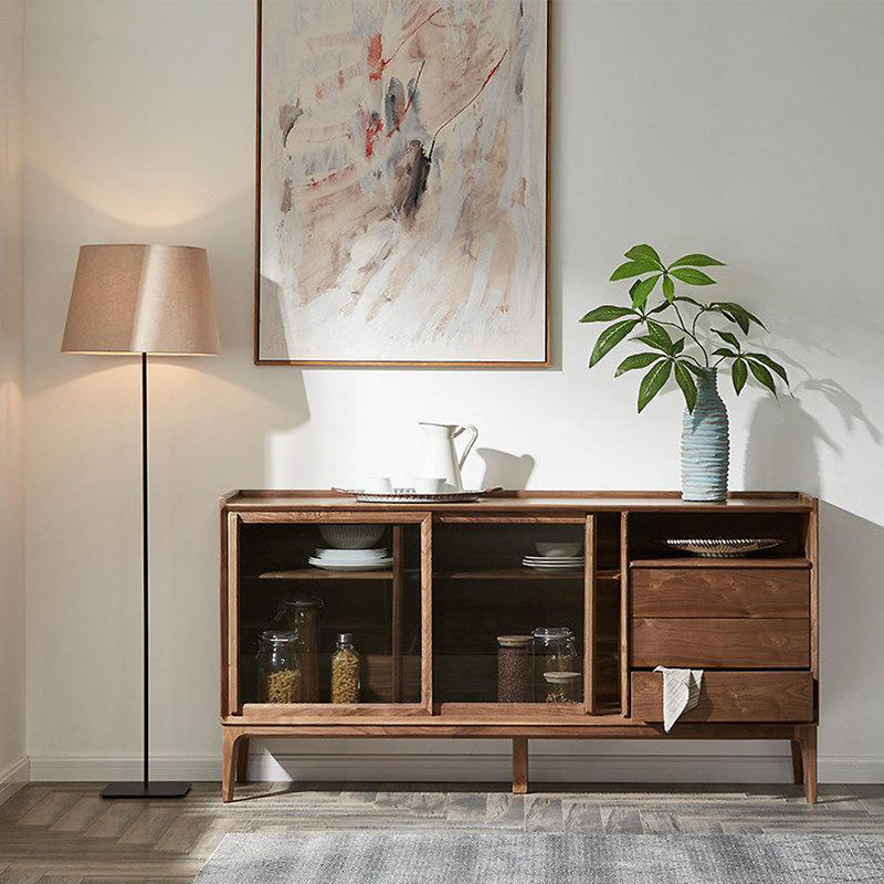 Buffet multifonctionnel avec porte de rangement en verre