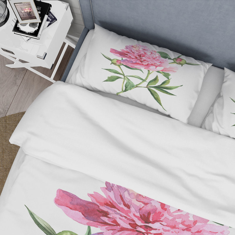 Pivoines roses rétro - ensemble de housse de couette traditionnel - microfibre de polyester