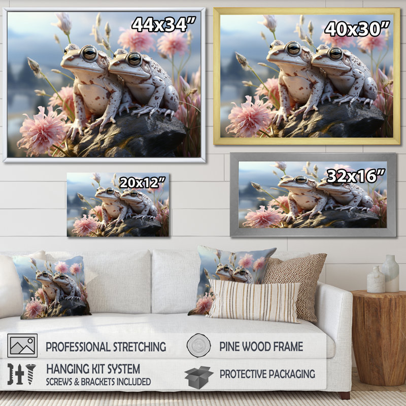 Grenouille, paysage monochrome - impression, H 34 po x l 44 po x P 1,5 po, Cadre flottant noir