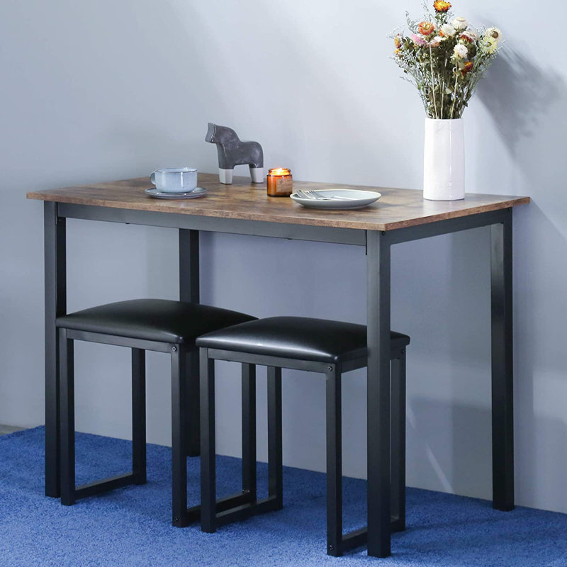 Ensemble de table de salle à manger de cuisine avec tabourets rembourrés, petite table de salle à manger et chaises, ensemble de 3 pièces de coin repas Industiral, HDT109004WR