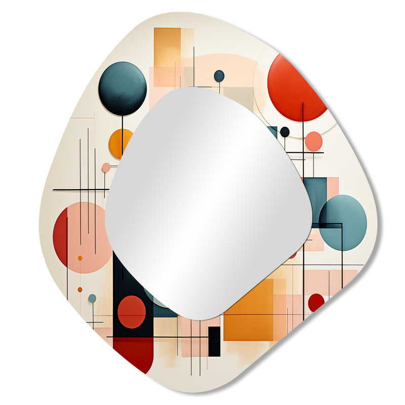 Honn Midcentury Square and Shapes Harmony I - Shapes Asymmetrical Wall Mirror, Modern Irregular Shape Decorative Mirror, Printed Metal Art