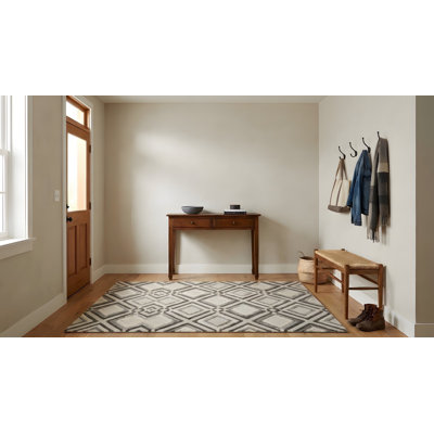 Tapis gris / brun en laine tissé à la main 5 pi x 8 pi Hensley