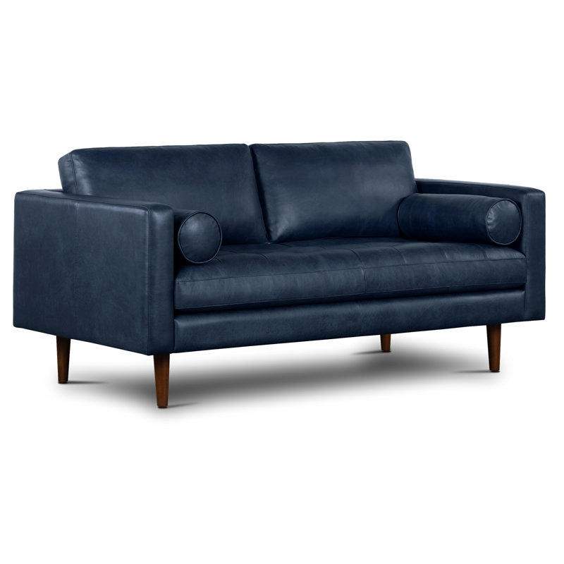 Napa 72'' Full-Grain Genuine Italian Leather Sofa, Midnight Blue