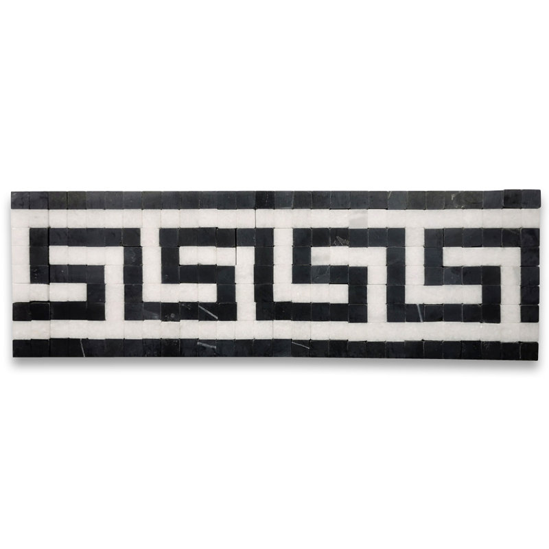 Carrara 3.5" x 11" Marble Mosaic Wall & Floor Tile, White/Brown