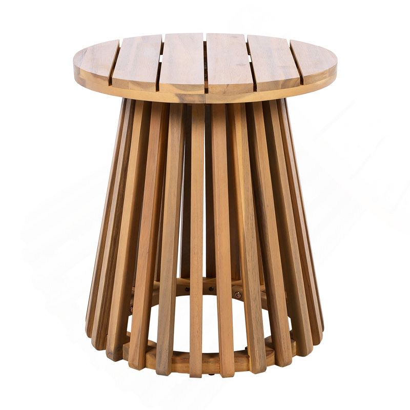 Outdoor Acacia Wood Patio Side Table, Round Coffee Table For Backyard, Lawn, Balcony,Light Teak, Brown
