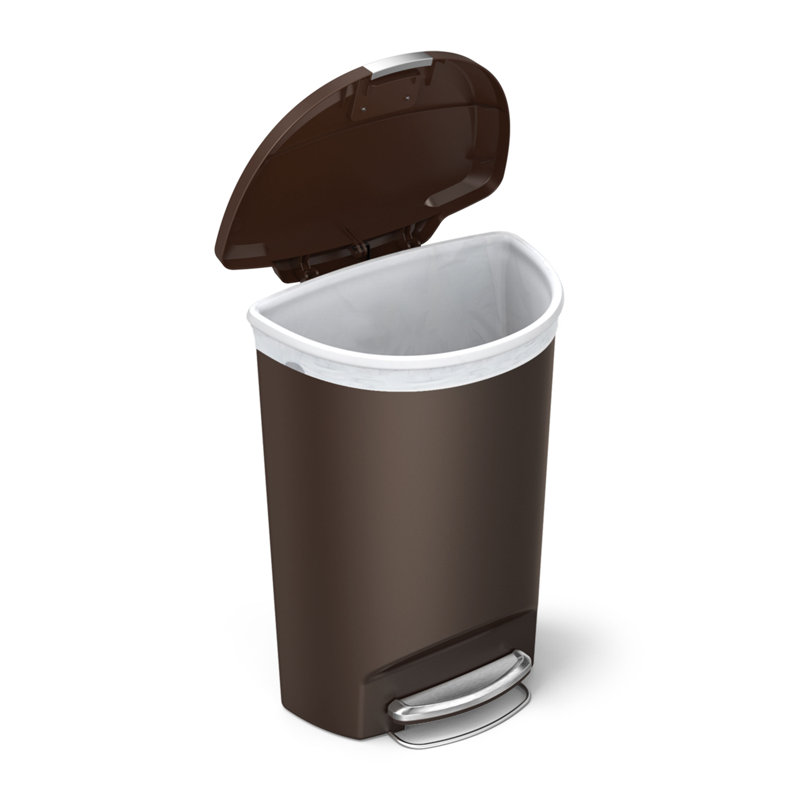 Simplehuman 50 Liter / 13 Gallon Semi-Round Kitchen Step Trash Can with Secure Slide Lock, Plastic, Mocha