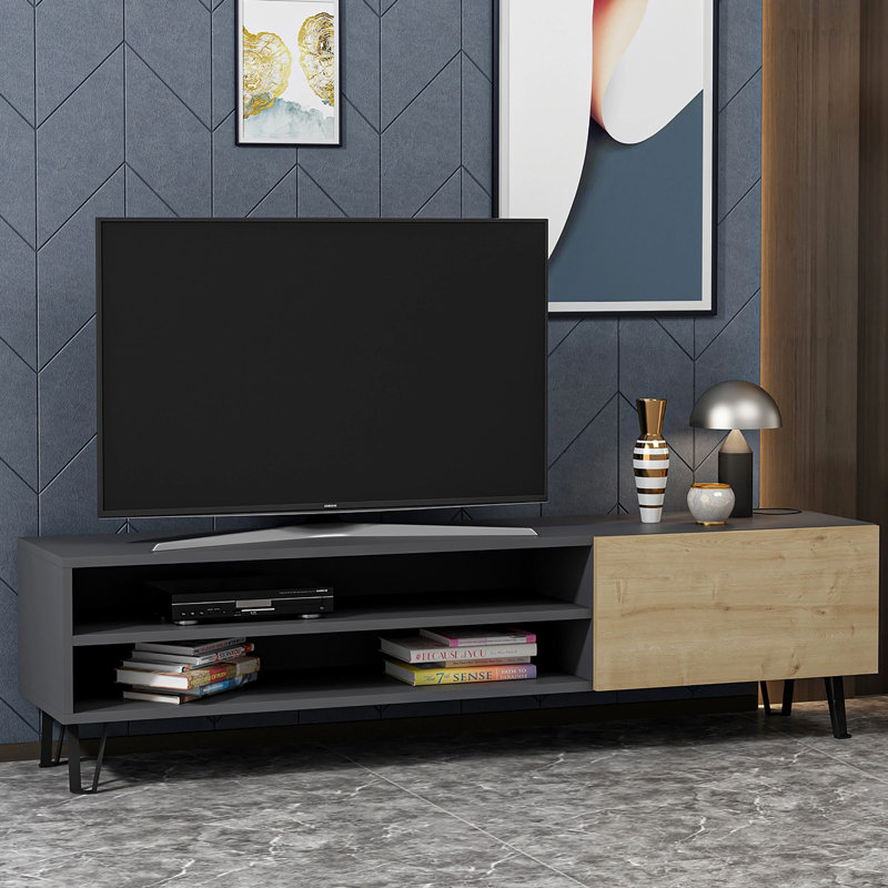 Posada TV Stand for TVs up to 75", Anthracite/Oak