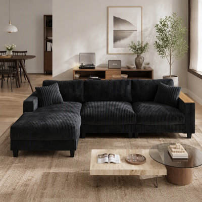 Canapé d'angle surdimensionné en velours côtelé en forme de L de 114,5 pouces avec méridienne réversible, 2 coussins, deux accoudoirs et rangement dissimulé pour le salon