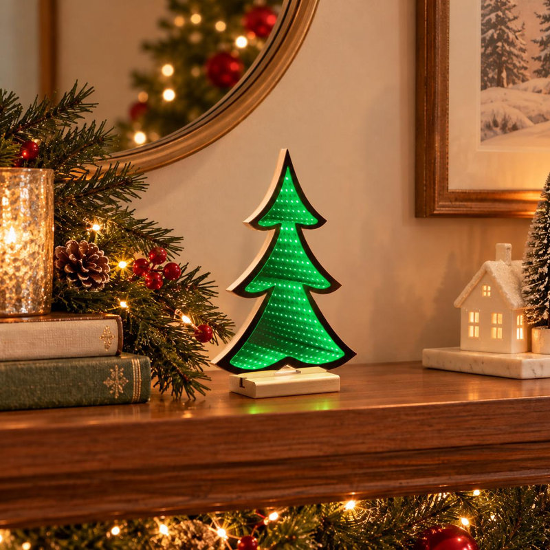 Arbre de Noël décoratif en acrylique vert 12 "avec DEL