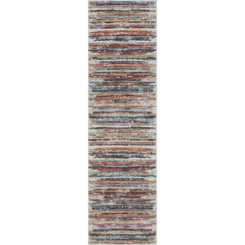 Tapis brun / bleu Dancy, Tapis de couloir 2 pi 3 po x 7 pi 3 po