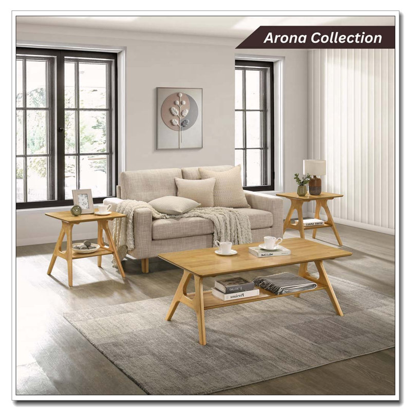 Table de bout en bois moderne avec tablette, Chêne