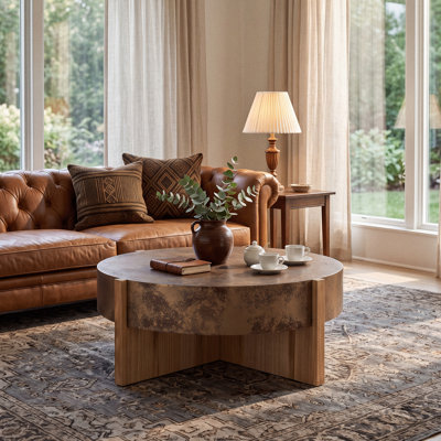 Nyla Rustic Coffee Table with Handcrafted Wood Legs