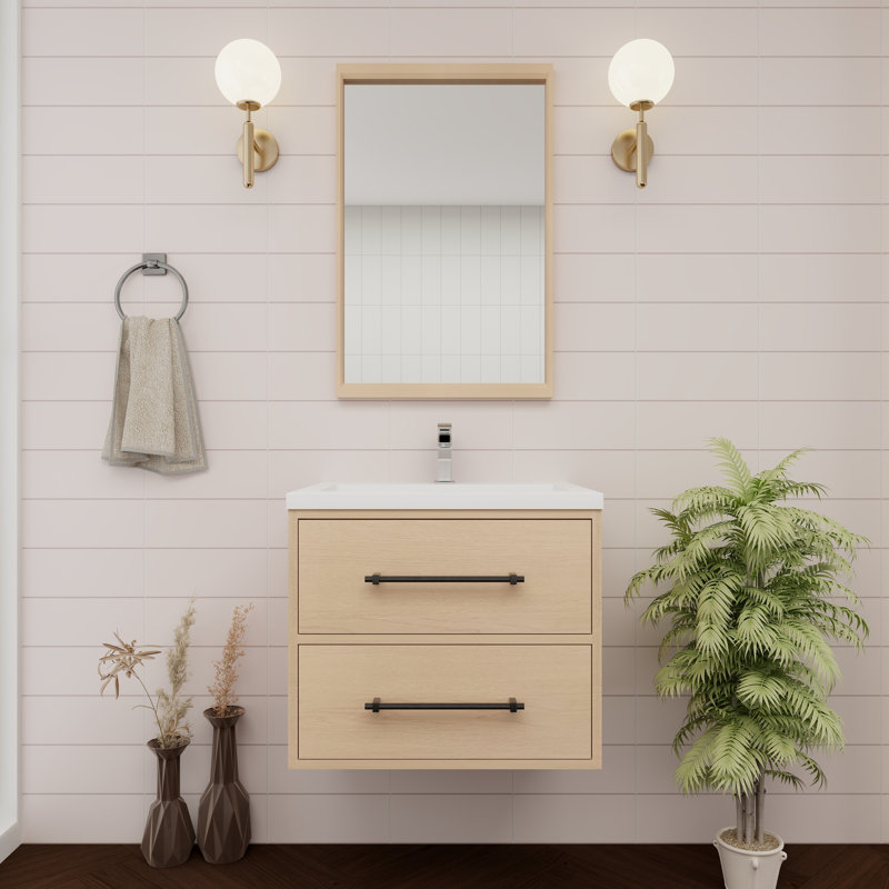 Victoria 23.6'' Single Bathroom Vanity with Acrylic Top, Yellow Oak