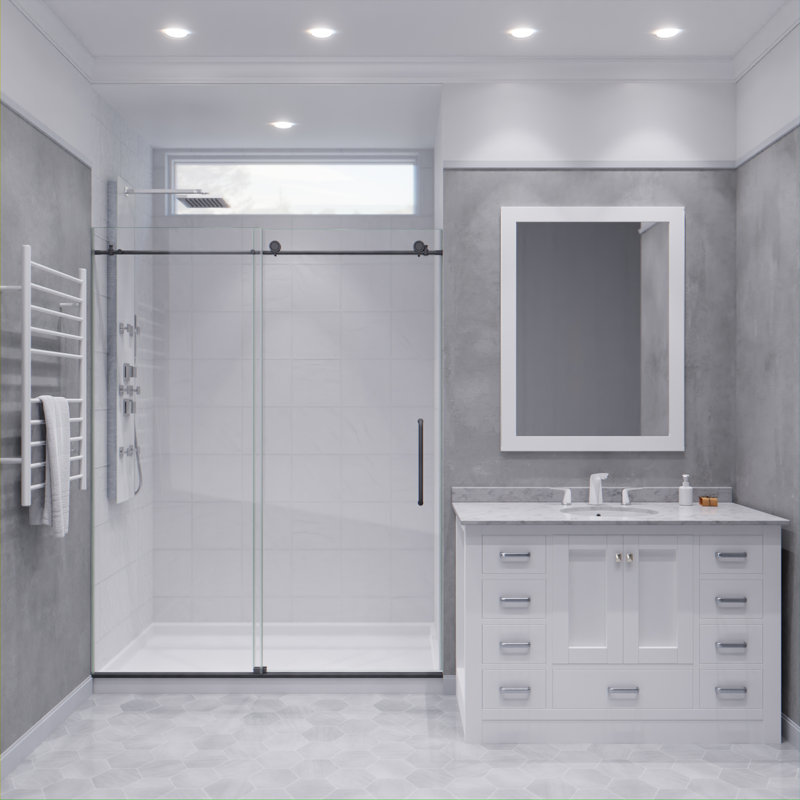 60” W x 76” H Sliding Frameless Shower Door, Black