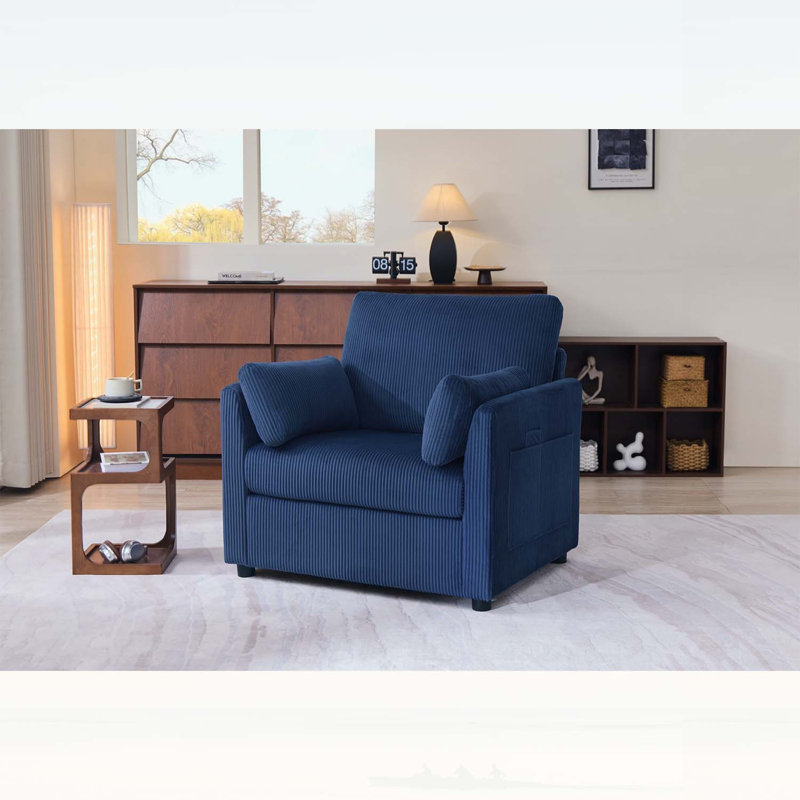 Fauteuil d'appoint en velours côtelé avec poches de rangement latérales, Blue