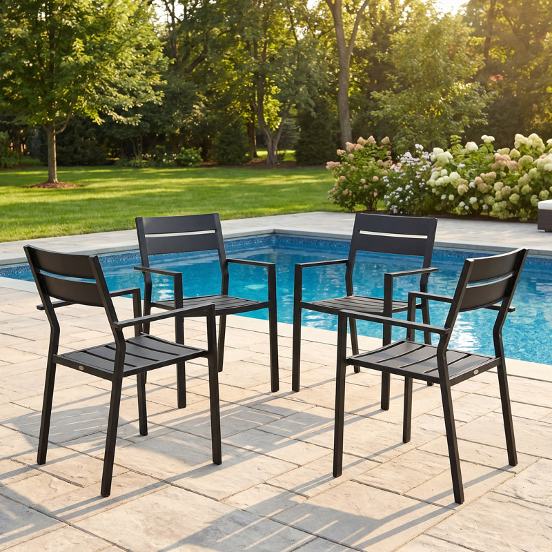 Chaises de salle à manger d'extérieur empilables en métal, Noir