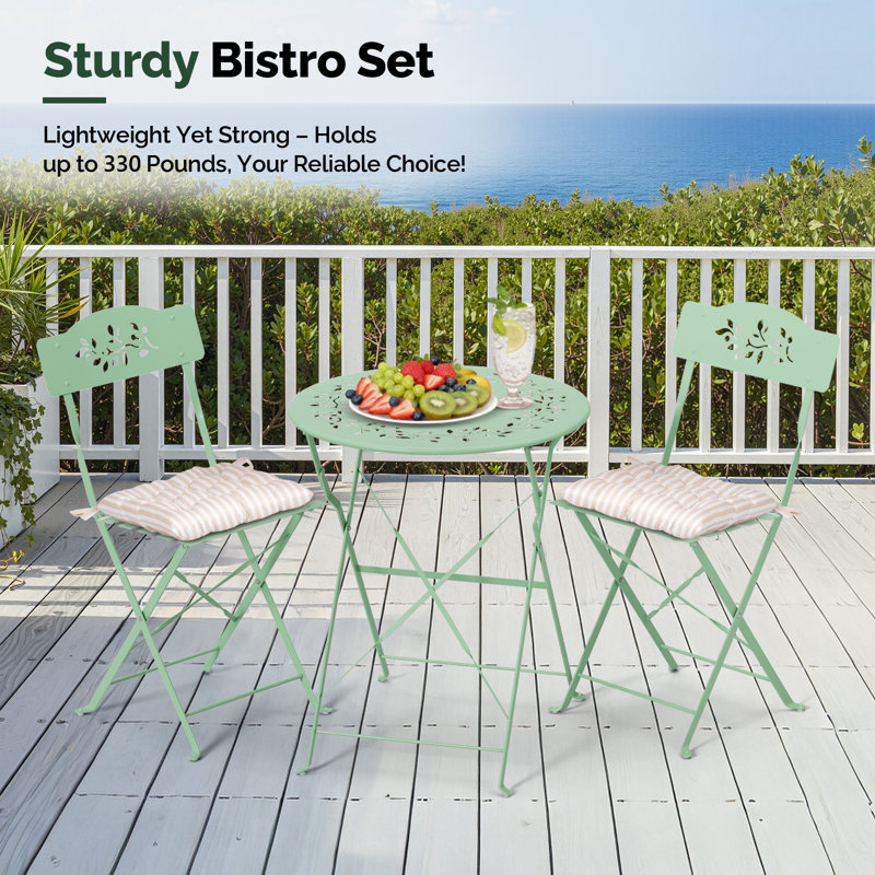 3-Piece Bistro Set With Seat Cushions,Light Green, Light Green