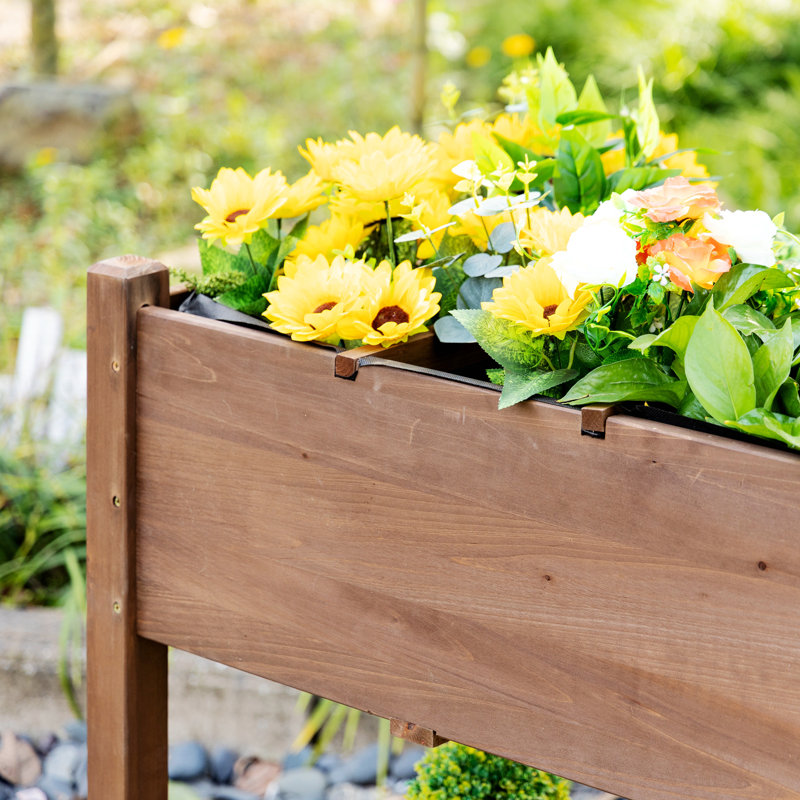 Brown Wooden Raised Garden Bed with Storage Shelf